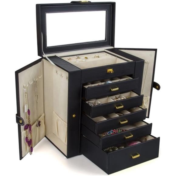 Extra Large Jewelry Box Jewelry Case PU Leather 6 Tier 5 Drawers Large Storage - Picture 1 of 6